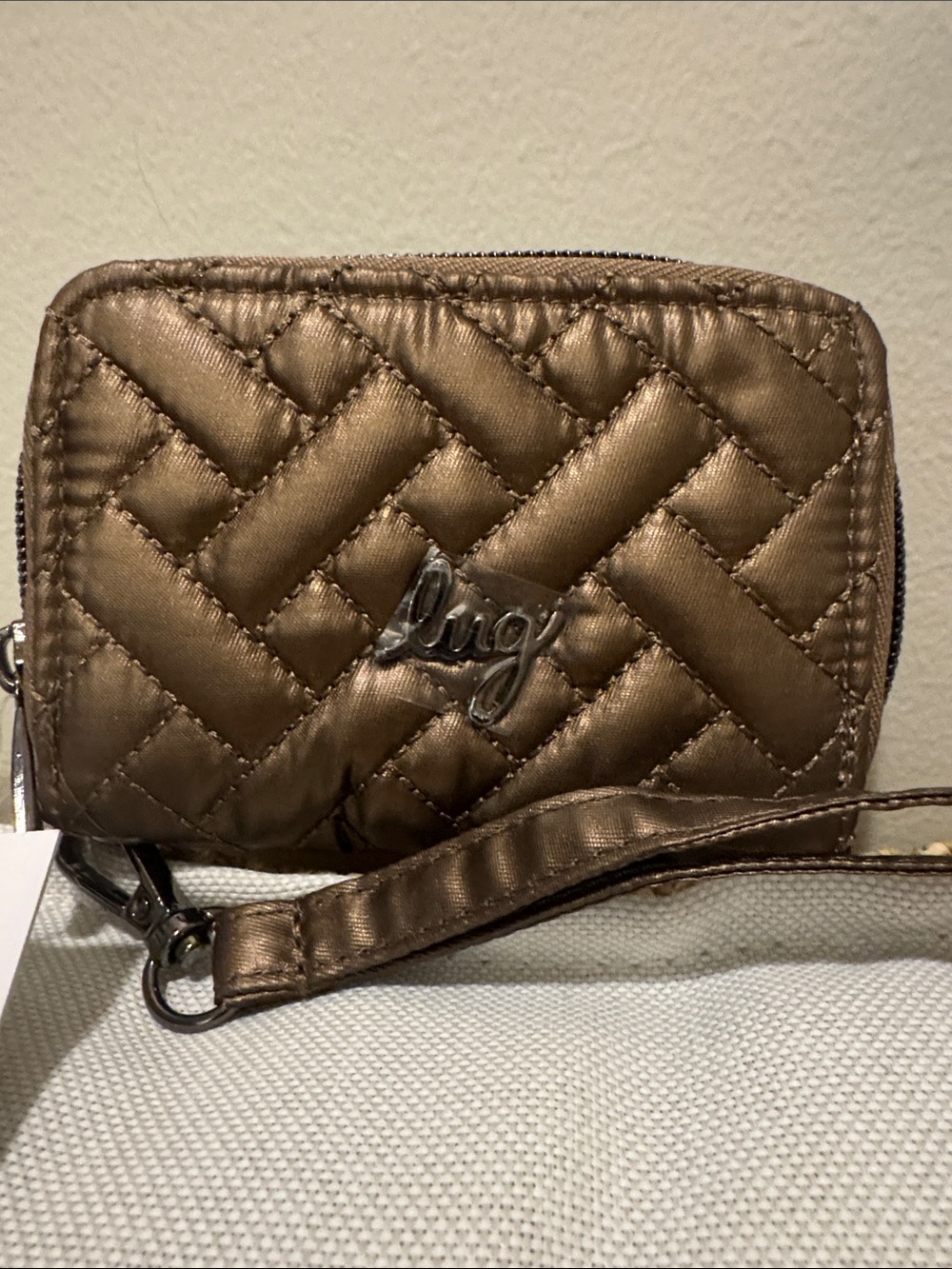 Rare Lug Metallic Espresso Chipper wallet with Detachable wristlet strap